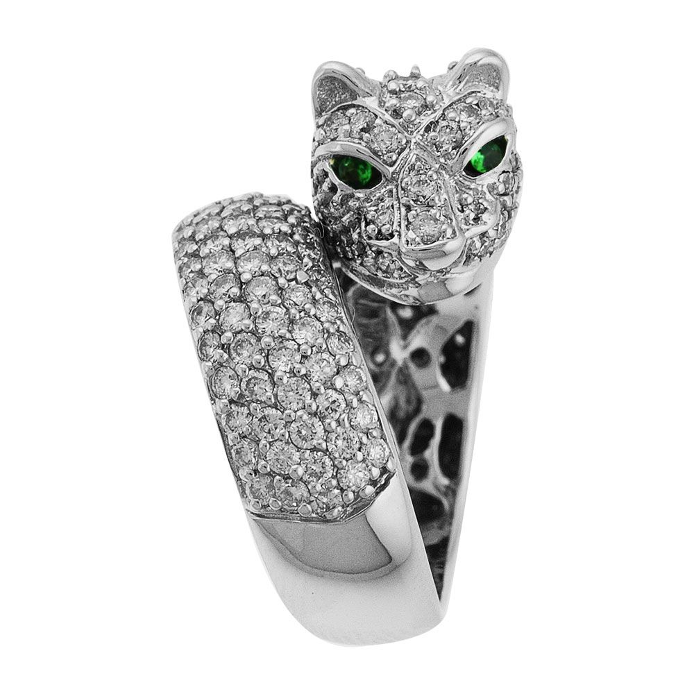 Sonia Bitton Galerie de Bijoux 14K White Gold 4.08ctw Diamond Tsavorite Panther Ring on sale at shophq 138 879