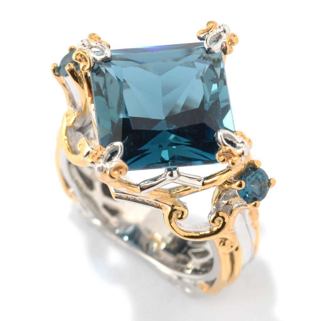 81 - Gems en Vogue 9.91ctw Princess Cut London Blue Topaz Crown Ring