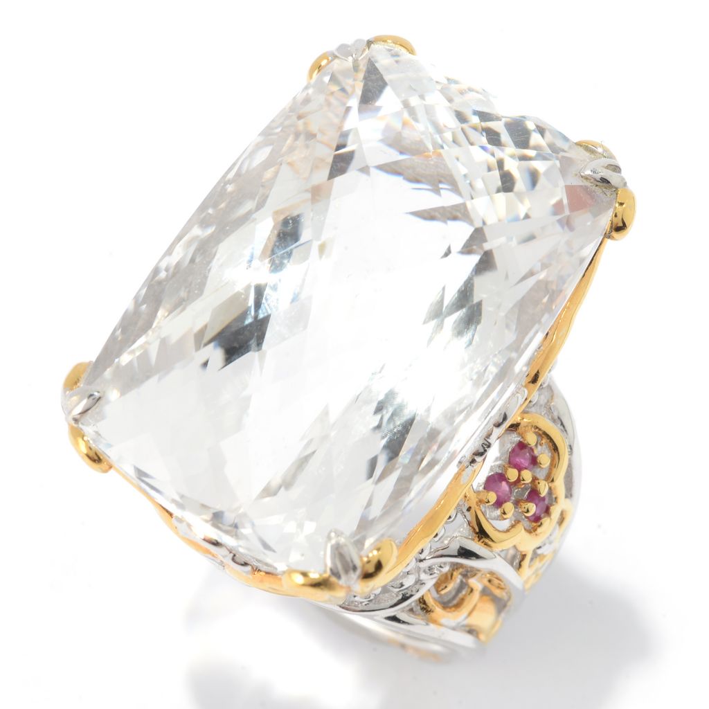 148-171 - Gems en Vogue 50.16ctw White Quartz & Ruby "Cento Facet" Ring