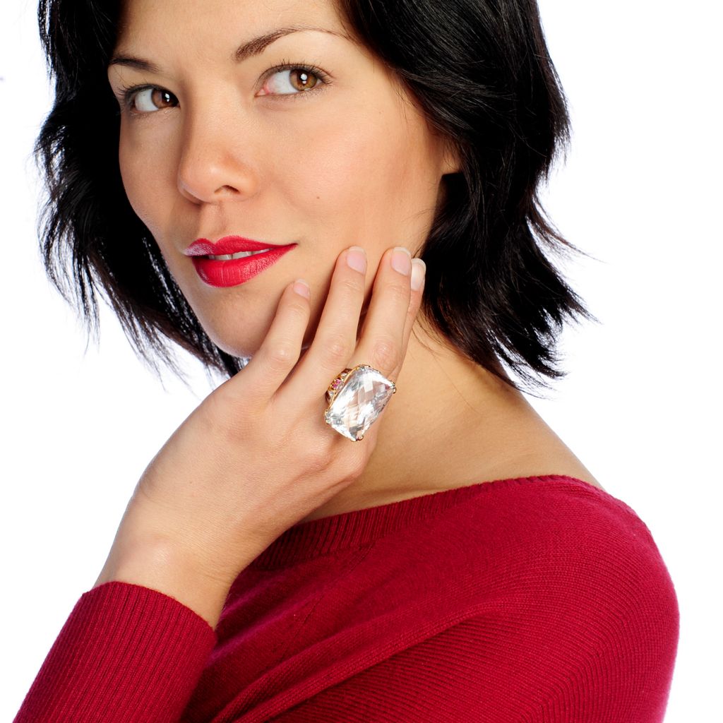 148-171 - Gems en Vogue 50.16ctw White Quartz & Ruby "Cento Facet" Ring