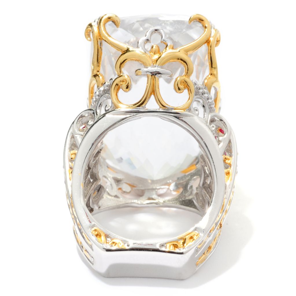 148-171 - Gems en Vogue 50.16ctw White Quartz & Ruby "Cento Facet" Ring