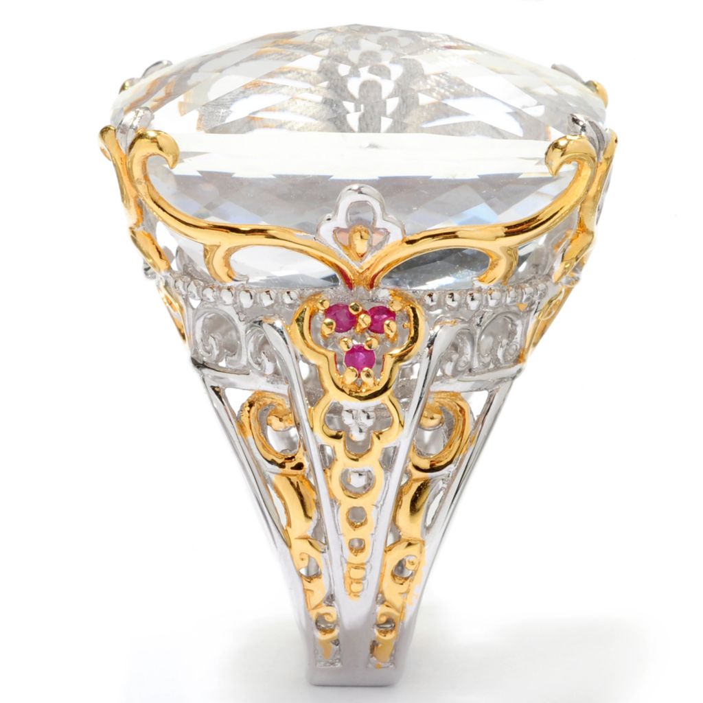 148-171 - Gems en Vogue 50.16ctw White Quartz & Ruby "Cento Facet" Ring