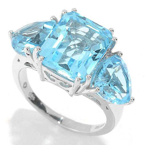149-284- Gem Treasures® Sterling Silver Rectangle & Trillion Shaped Gemstone Ring