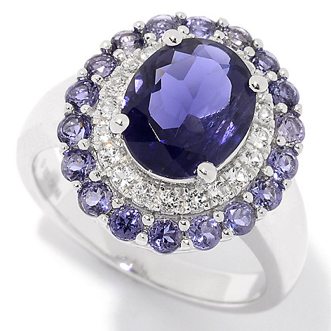 154-585- Gem Insider® Sterling Silver 3.01ctw Iolite & White Topaz Double Halo Ring