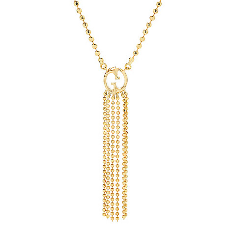 156-069- Gucci 18K Gold 16" Tassel Drop Beaded Necklace, 5.4 grams