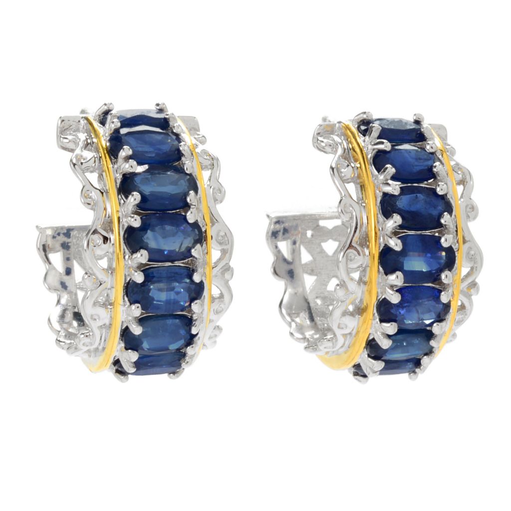 159-182- Gems en Vogue 4.34ctw Royal Blue Sapphire Huggie Hoop Earrings