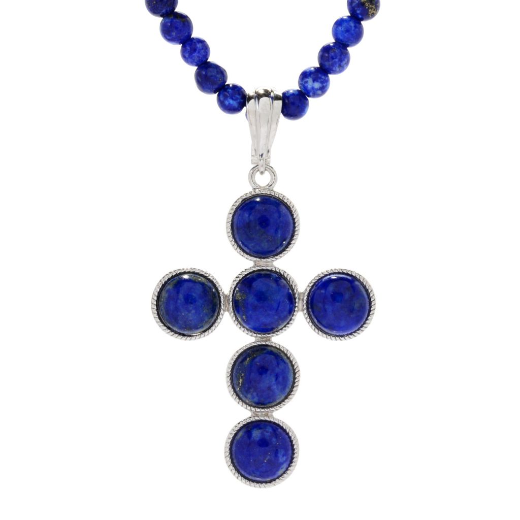 165-132- Gem Insider® Sterling Silver Lapis Cross Enhancer w/ 18" Beaded Necklace