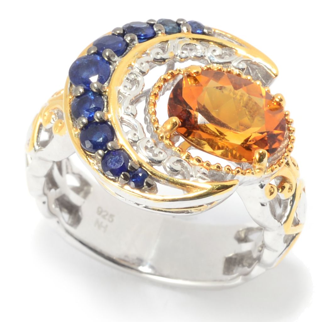 Gems en Vogue 2.39ctw Royal Blue Sapphire & Citrine Crescent Moon