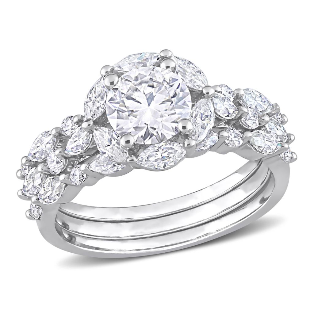 Created Jules Sterling Silver 3.00 DEW Moissanite 3-Piece Ring Set