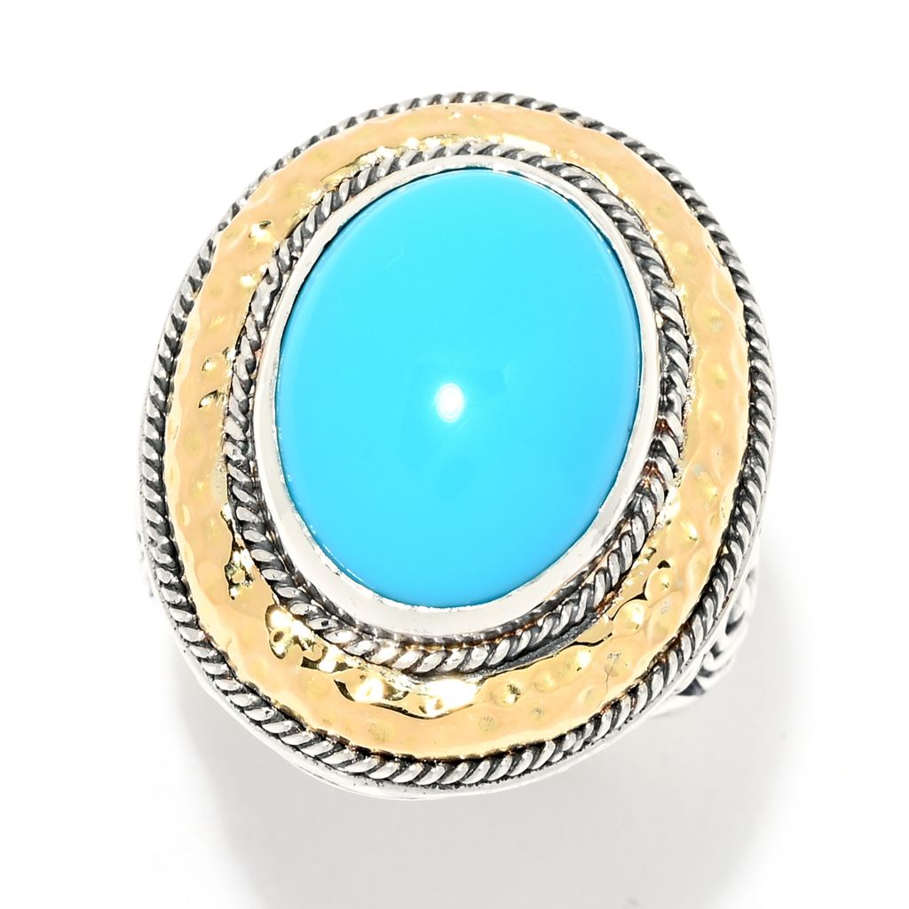 Artisan Silver by, Samuel B. 18K Gold, Accented 16x12mm, Sleeping Beauty,  Turquoise Ring on sale at shophq.com - 202-637