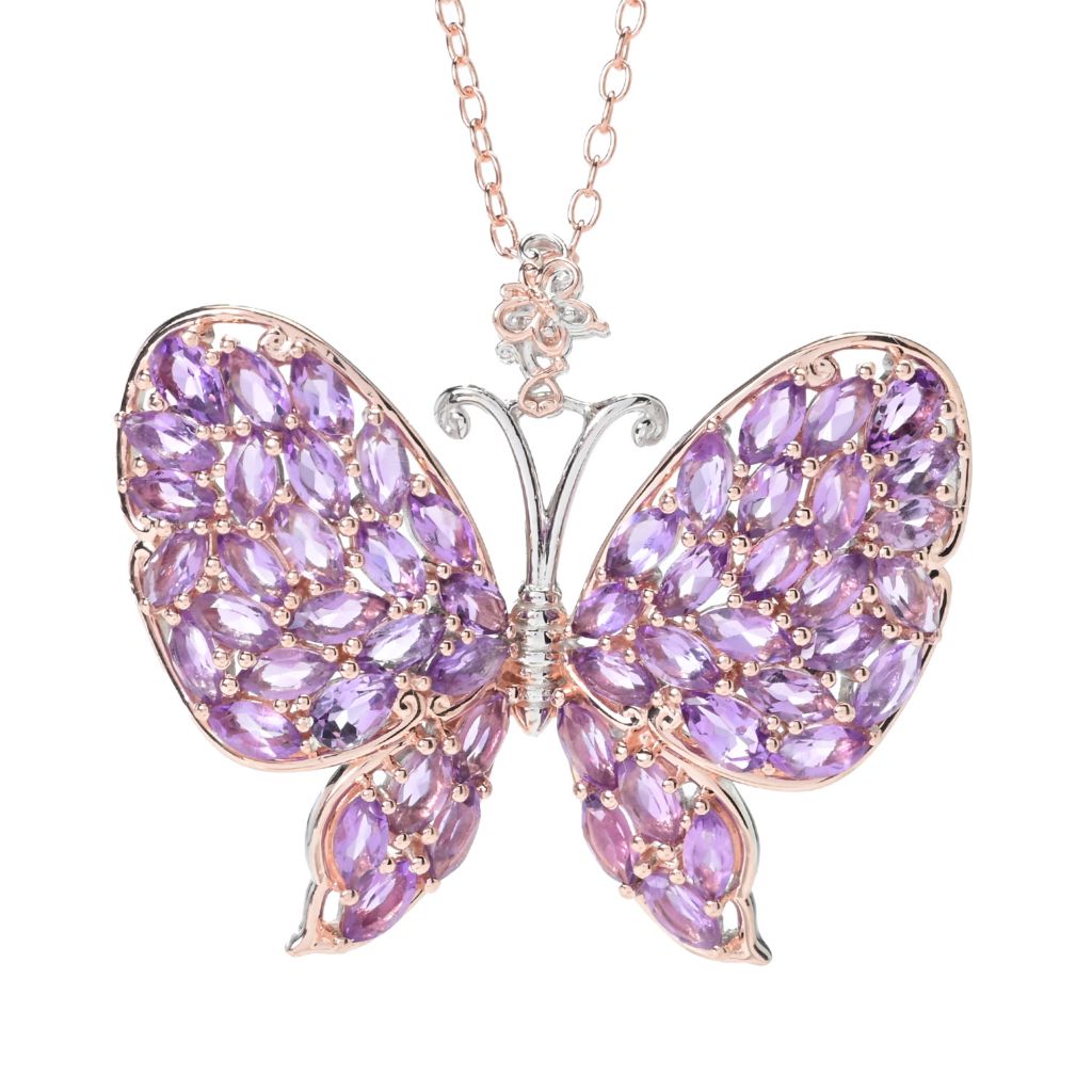 Gems en Vogue Choice of Gemstone Butterfly Pendant w/ 18