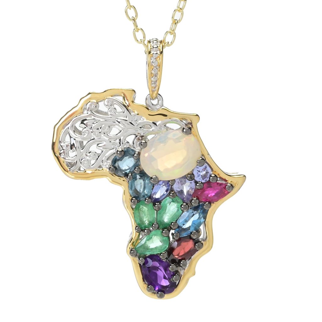 Gems en Vogue Ethiopian Opal & Multi Gemstone Africa Map Pendant