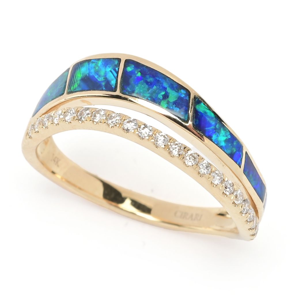 CIRARI 14K Gold 0.18ctw Inlaid Opal & Diamond Ring, 2.7 grams