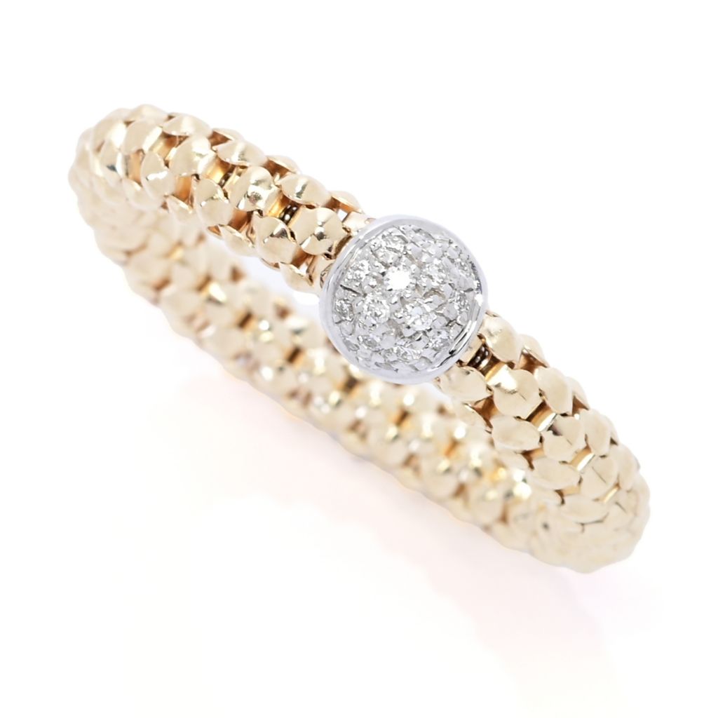 DIAMORE 14K Gold 0 09ctw Diamond Pave Popcorn Link Stack Ring  