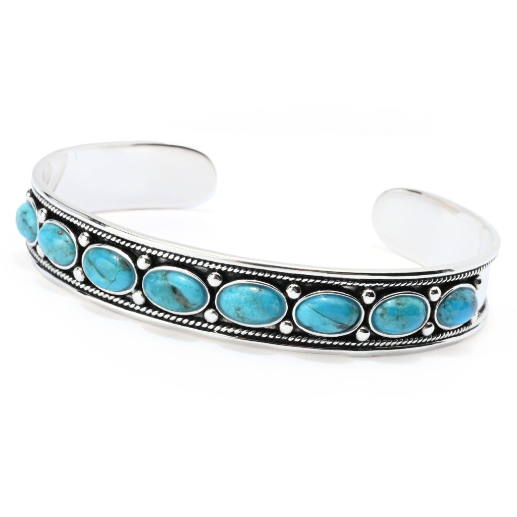 Mystical Vintage Navajo 'Turquoise Brick' Native American Jewelry Silver Bracelet