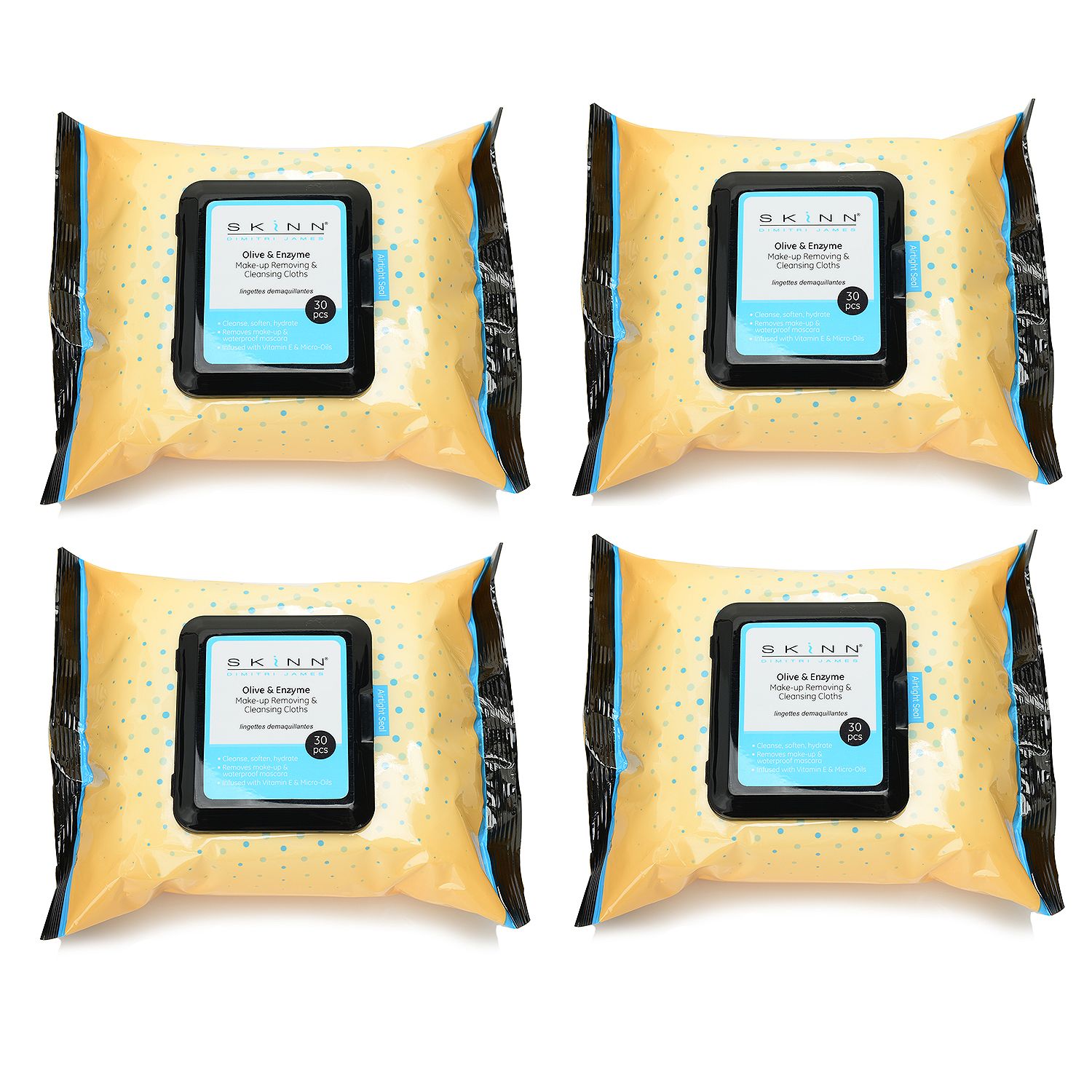 310-693- Skinn Cosmetics Four-Pack Olive & Enzyme Makeup Removing Cleansing Cloths