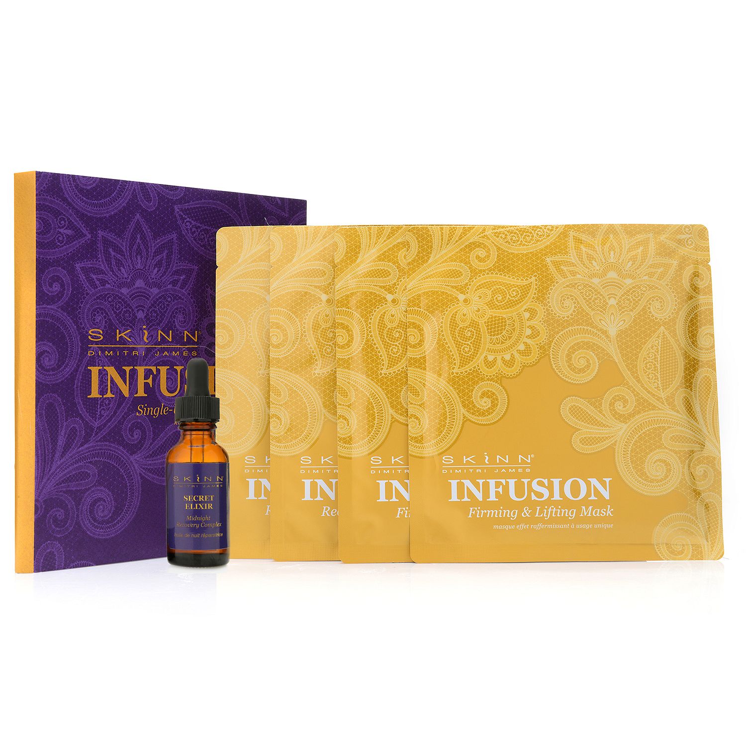 310-826- Skinn Cosmetics Secret Elixir Oil & Set of Four Firming & Lifting Infusion Masks 