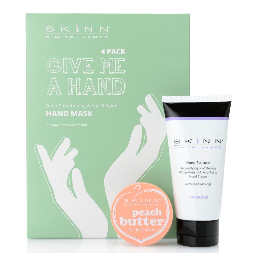 312-029- Skinn Cosmetics Set of Four Hand Masks w/ Hand Cream & Cuticle Balm