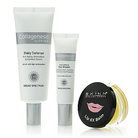 312-218- Skinn Cosmetics SPF 30 Sunscreen Serum, Eye Shades Protectant & Lip Balm Set