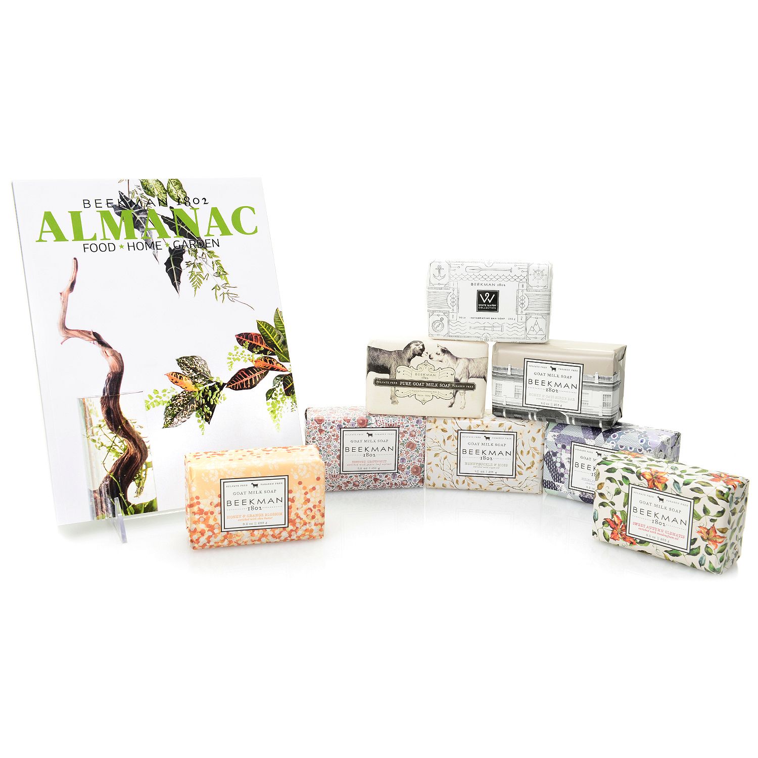 312-678- Beekman 1802 Set of 8 Assorted Goat Milk Bar Soaps 9 oz Each w/ Spring Almanac
