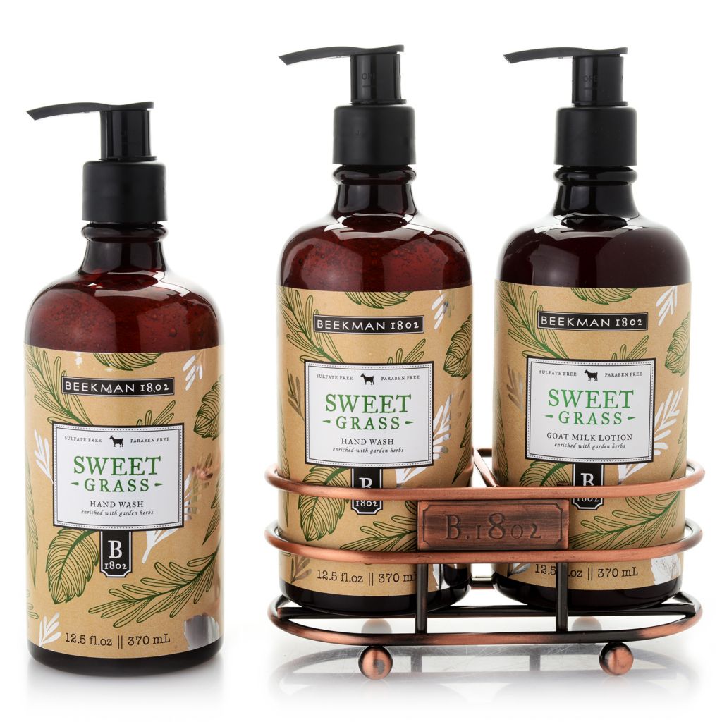 312-679- Beekman 1802 Goat Milk Hand Wash & Lotion Caddy Duo w/ Bonus Hand Wash