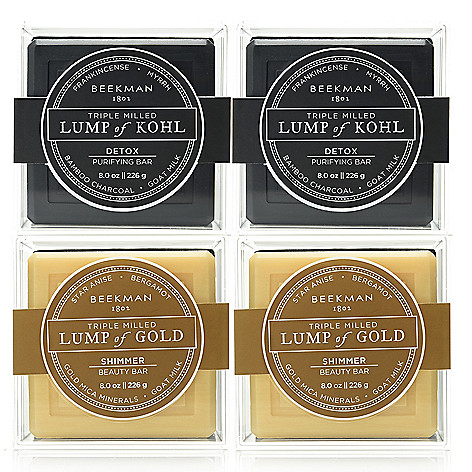 313-244- Beekman 1802 4-piece Lump of Gold & Lump of Kohl Goat Milk Bar Soap Set 8 oz Each