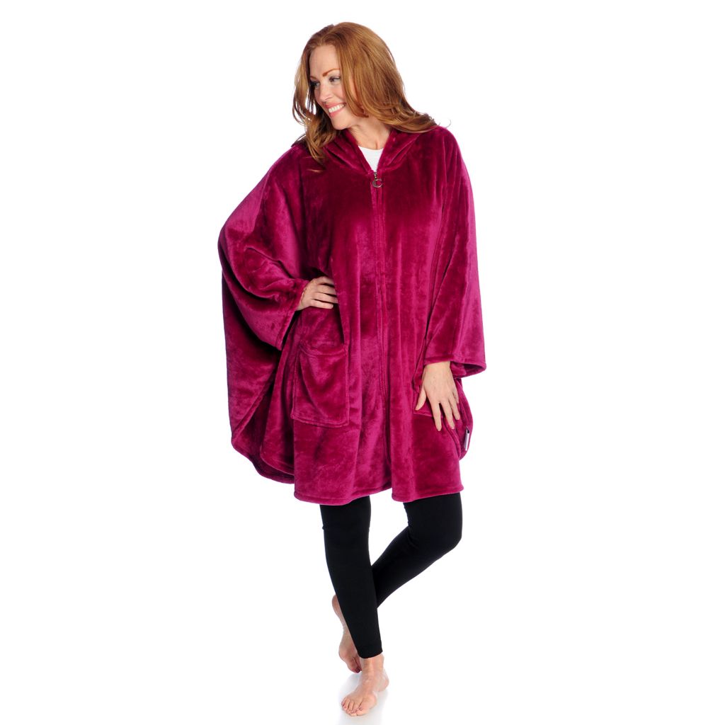 457-413- Cozelle® Soft & Comfy Microplush Front Zip Hooded Oversized Wrap w/ Pockets