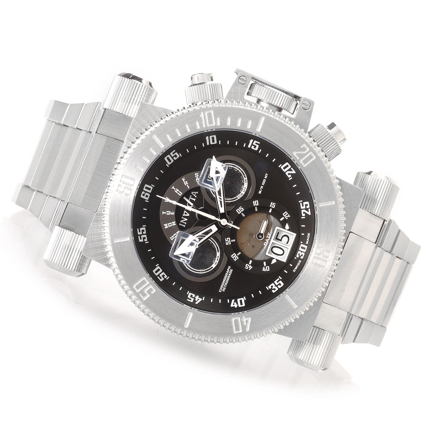 96 - Invicta 51mm Coalition Forces Swiss Made Quartz Chronograph Stainless Steel Bracelet Watch