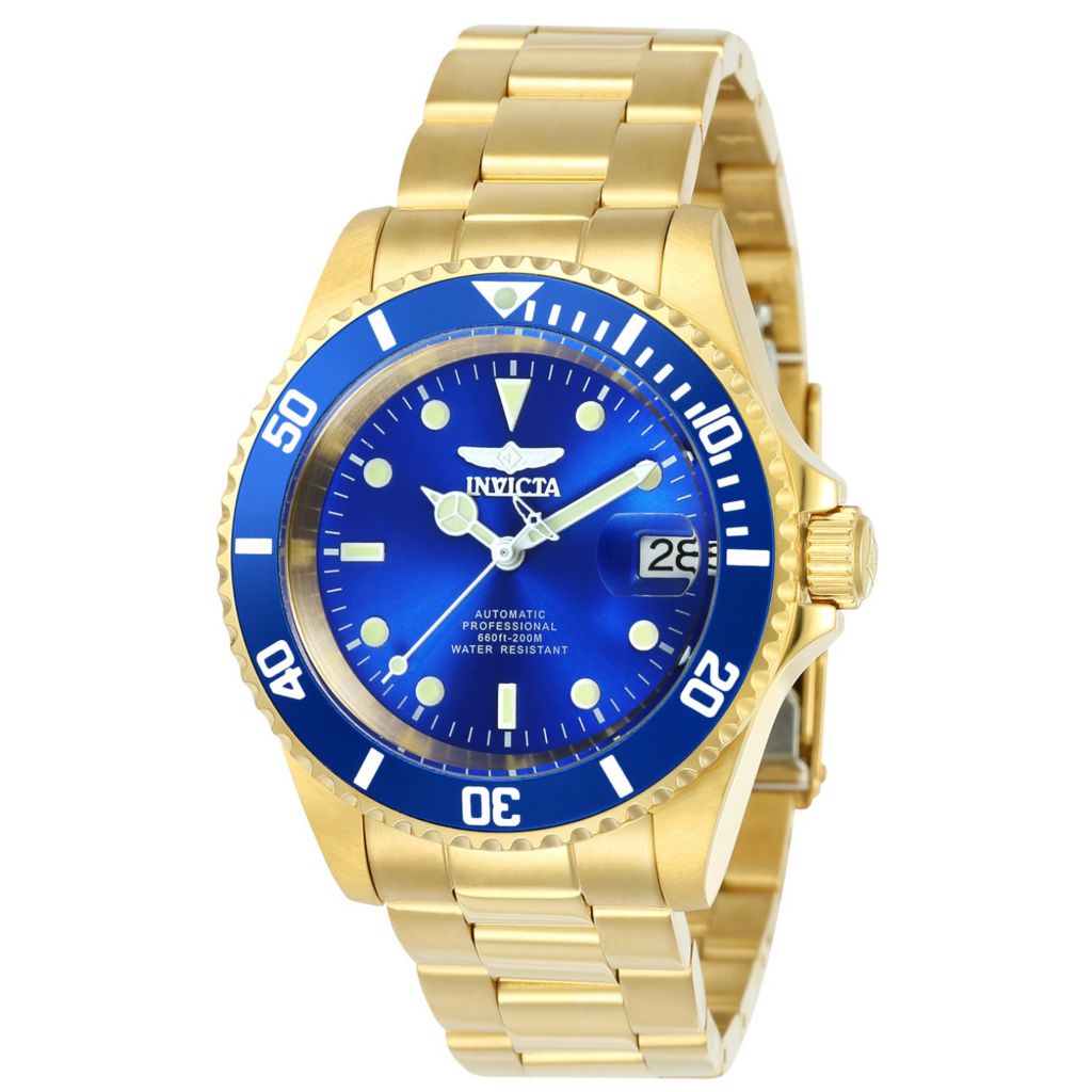 Invicta 40mm Men's Pro Diver Automatic Blue Dial Gold-tone Stainless Steel  Bracelet Watch on sale at shophq.com - 659-860