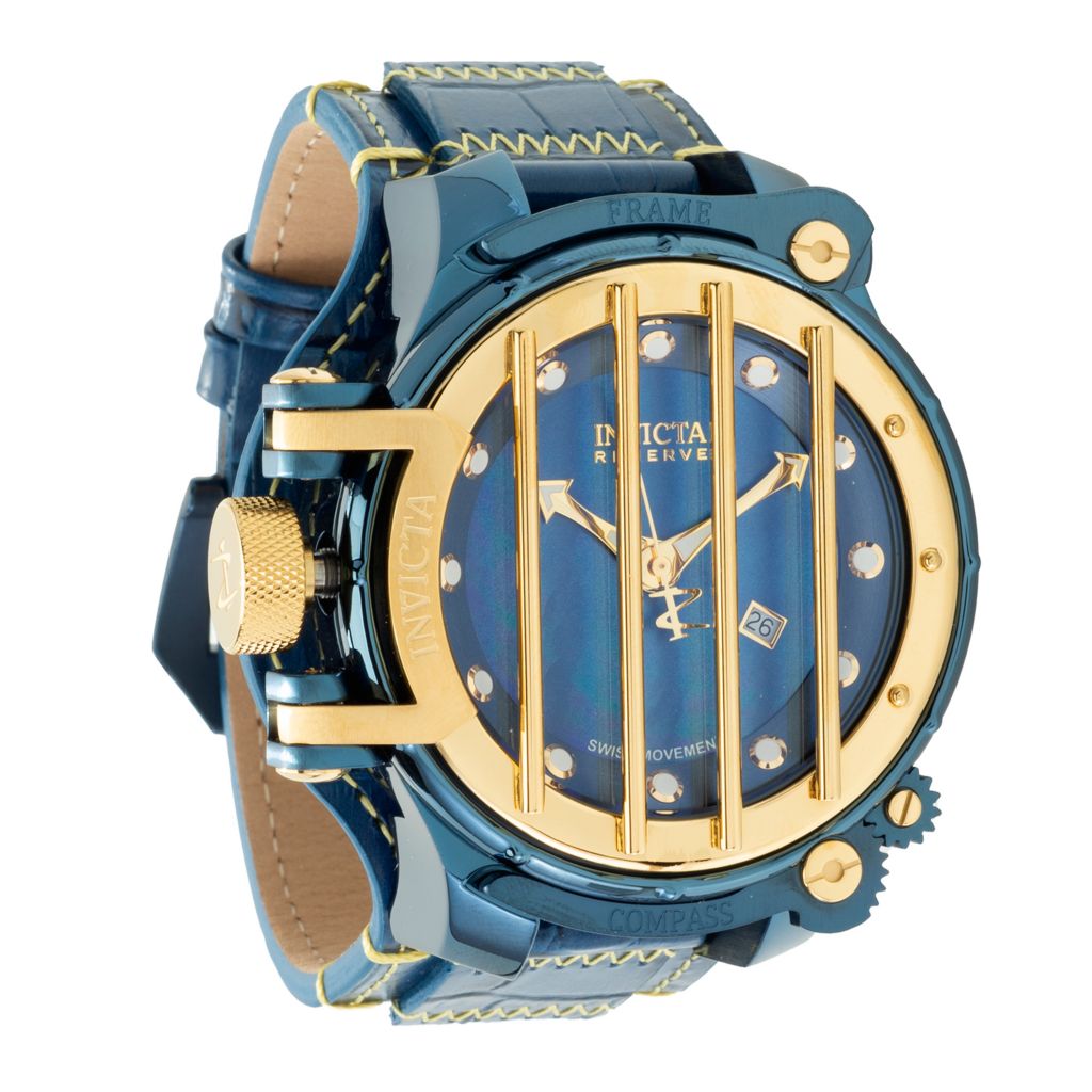 Invicta Reserve Men s 52mm Russian Diver Compass Blue Label Swiss Quartz Mother of Pearl Strap Watch on sale at shophq 684 805