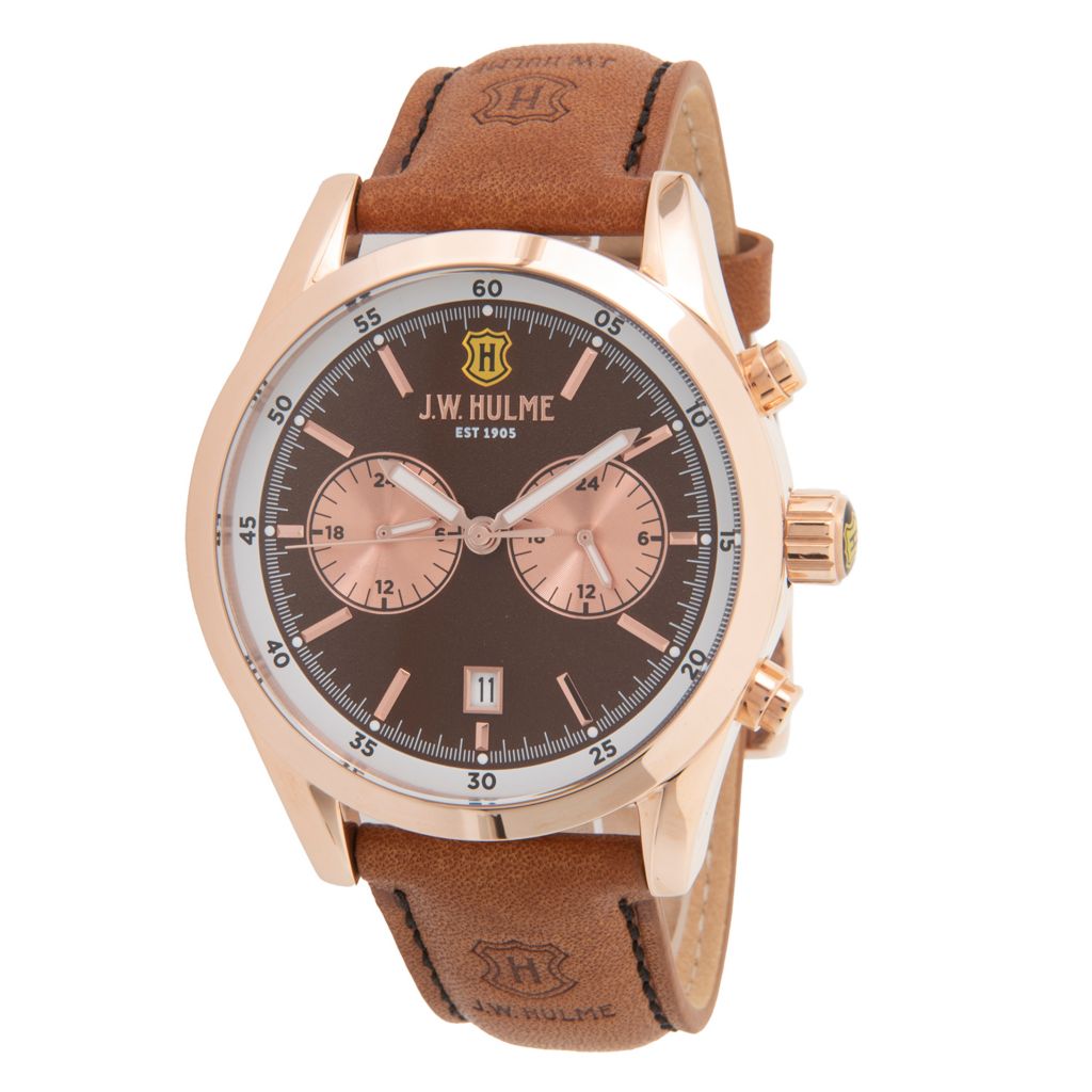 J.W. Hulme 44mm Quartz Multi Function Leather Strap Watch - ShopHQ.com