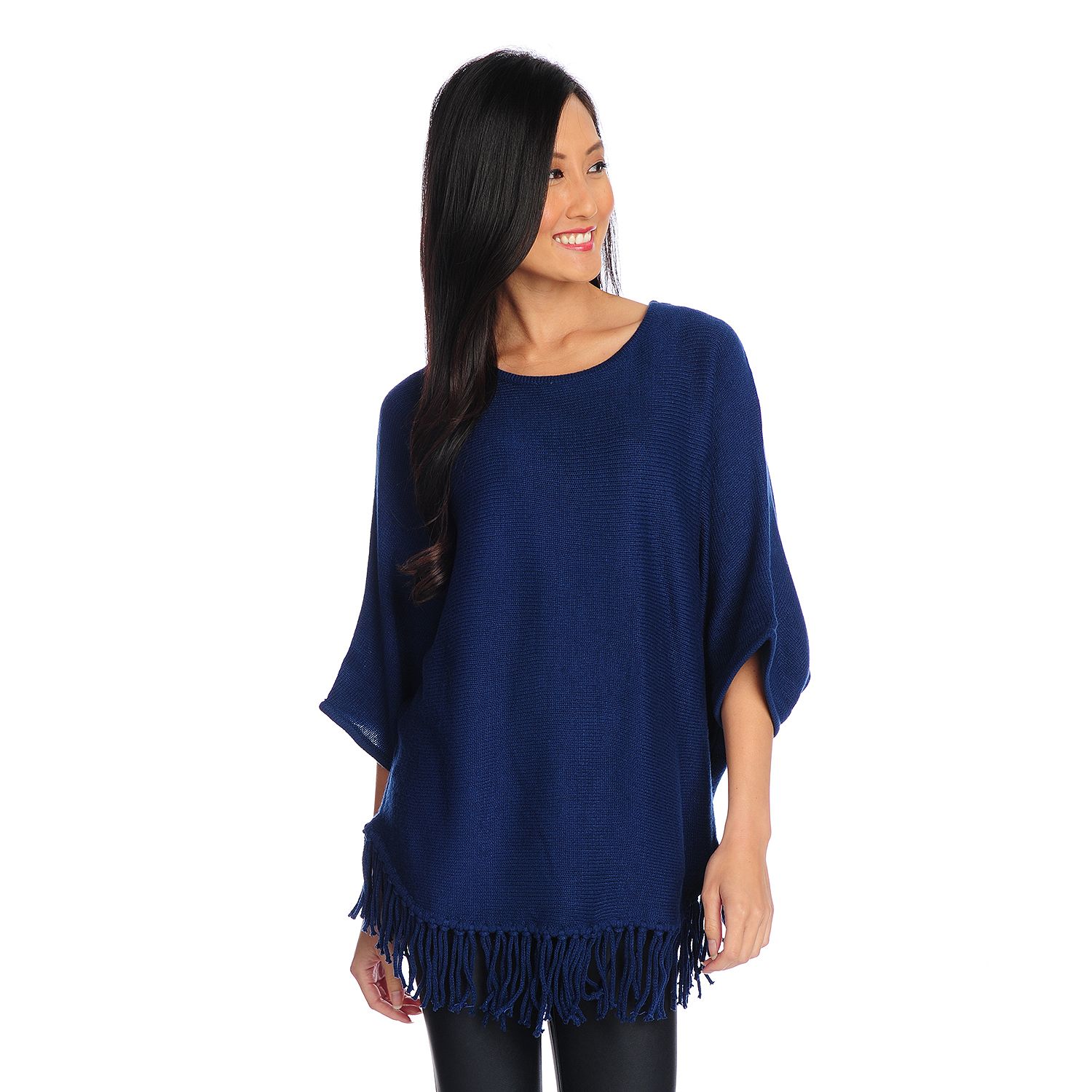 713-897- Kate & Mallory® Elbow-Length Dolman Sleeved Fringed Hem Pullover Sweater