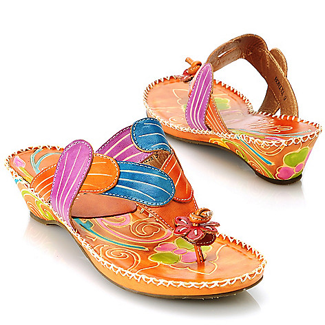 ... -133 - Corkys Elite Hand-Painted Leather Slip-on Flower Thong Sandals