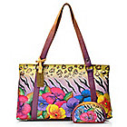 715-842 - Anushcka Hand-Painted Leather Double Handle Zip Top East-West Tote Bag