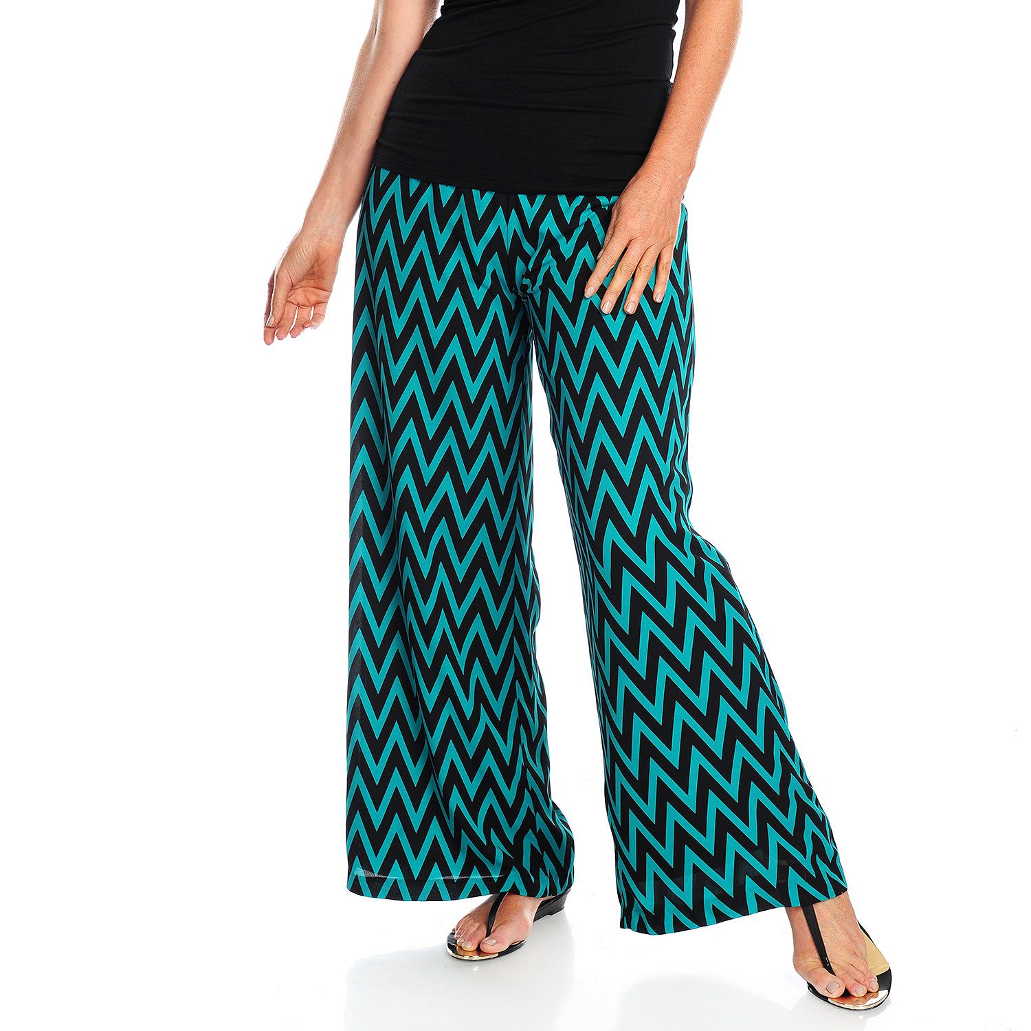 09 - Kate & Mallory® Printed Woven Elastic Waist Fully Lined Palazzo Pants