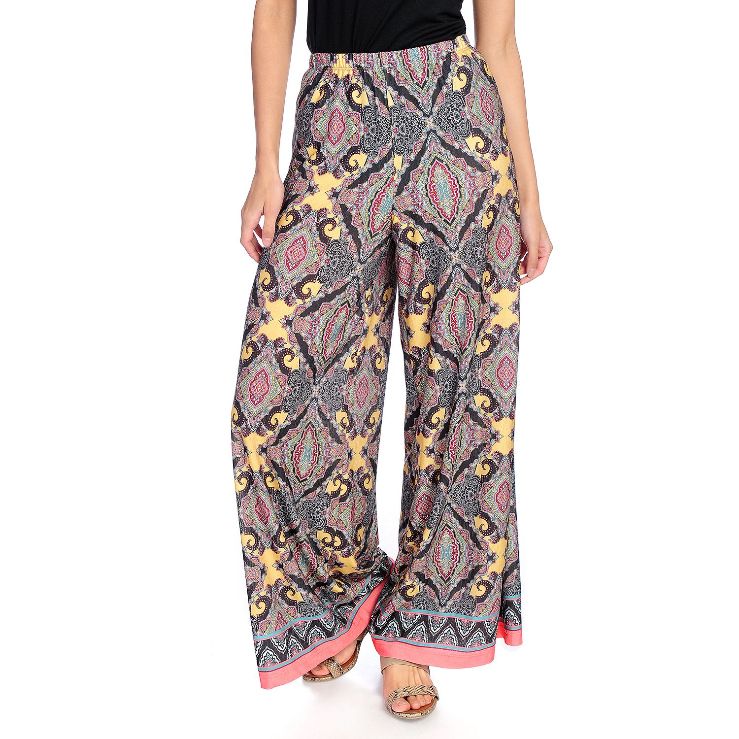 721-218- One World Printed Knit Elastic Waist Pull-on Palazzo Pants