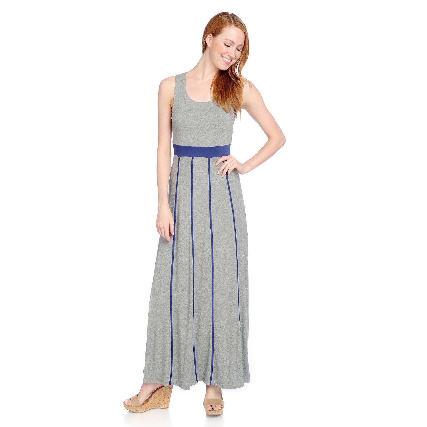 721-660- Kate & Mallory® Stretch Knit Sleeveless Contrast Striped Maxi Dress