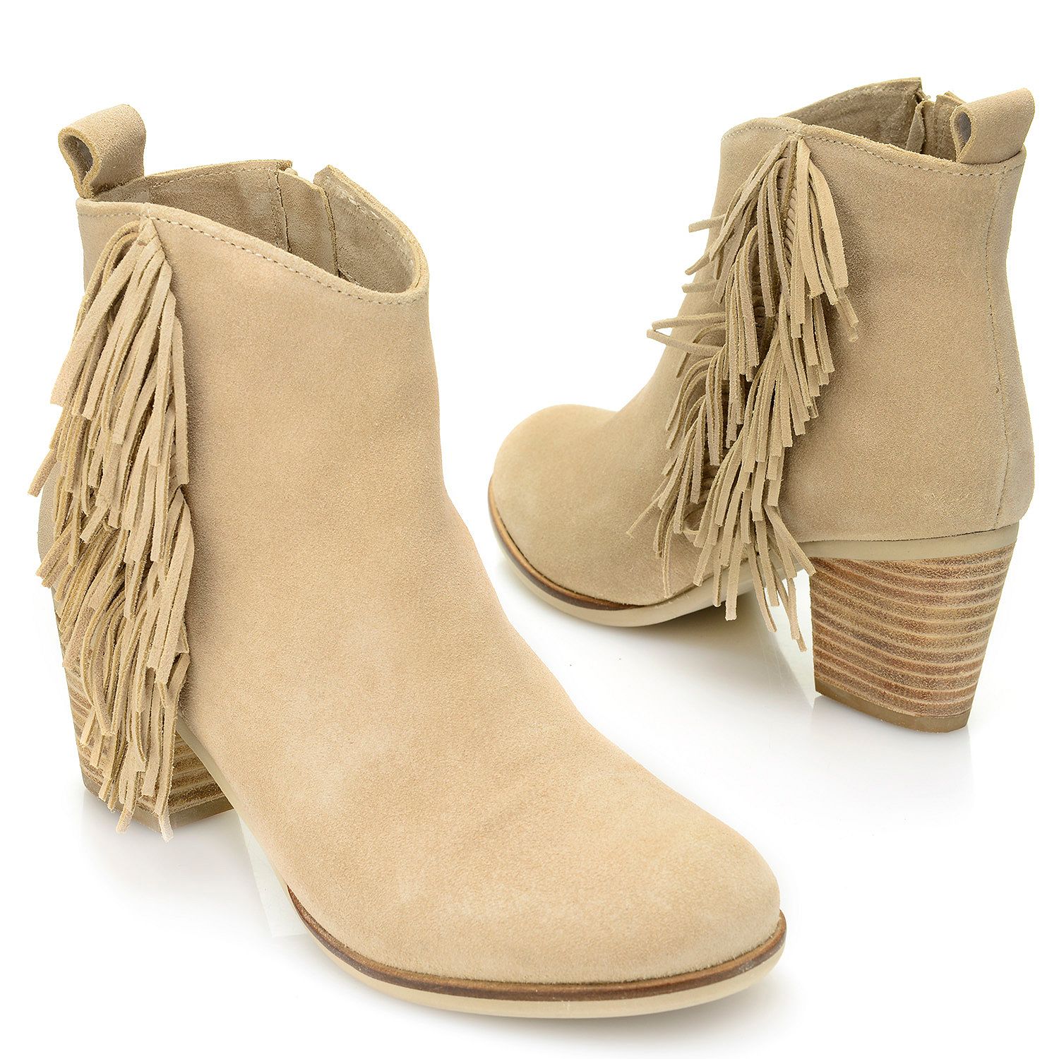 723-917- Matisse "Cloey" Suede Leather Fringe Detailed Side Zip Ankle Boots