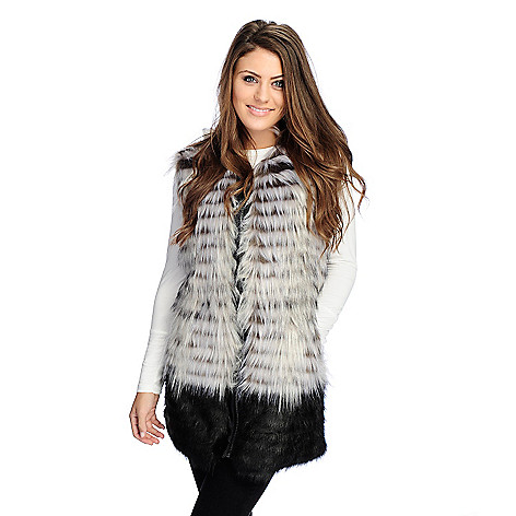 723-922- Donna Saylers' Fabulous-Furs Faux Fur & Faux Leather Trim Zip Front Vest