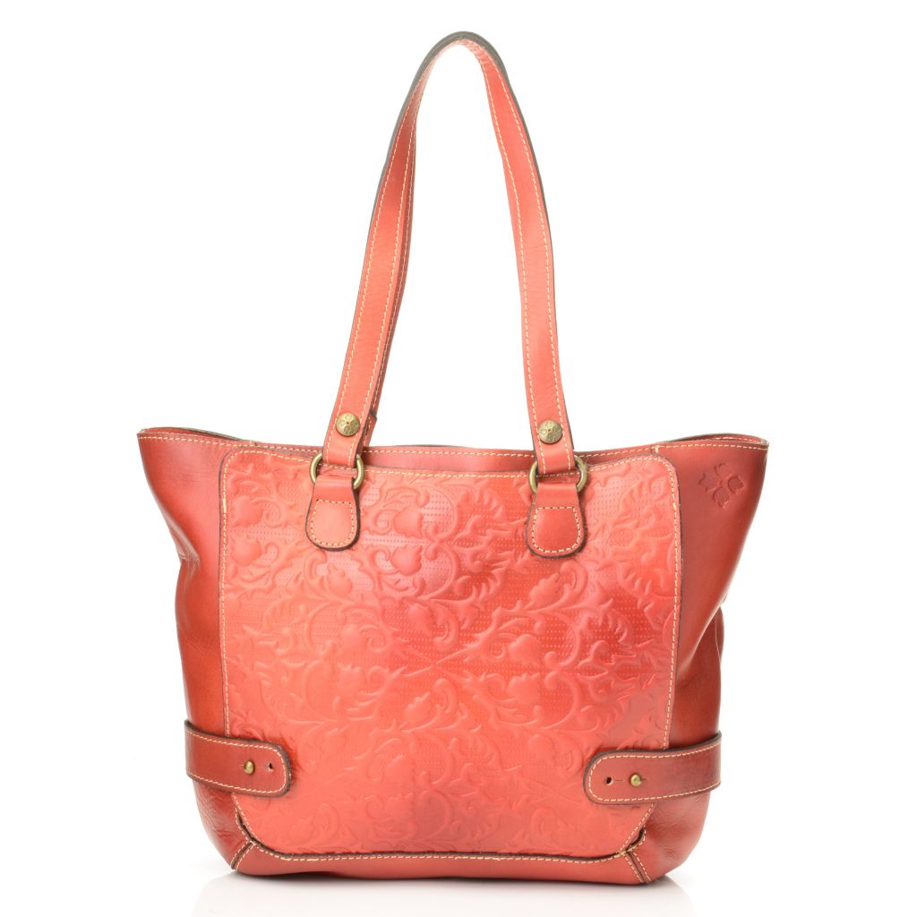 725-309- Patricia Nash "Basel" Leather Gusseted Pocket Cinch Detailed Tote Bag