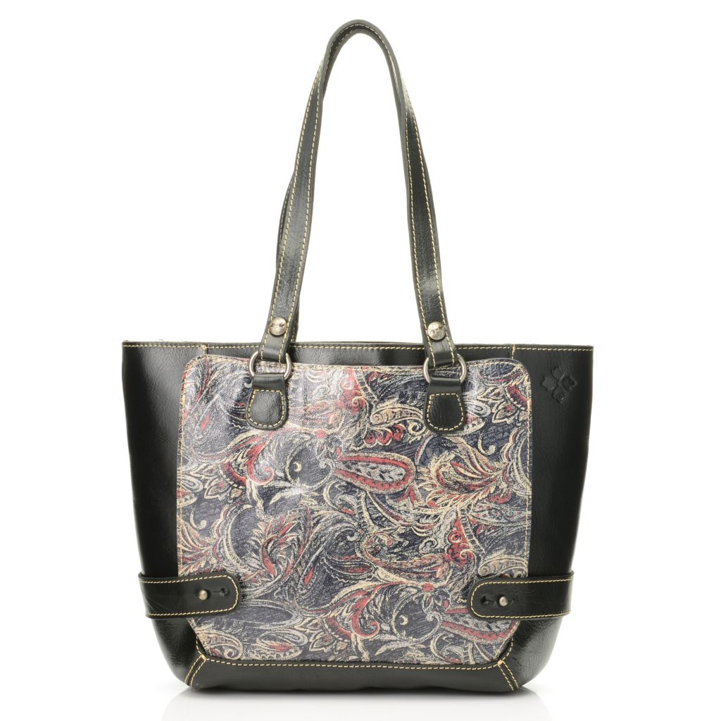 725-309- Patricia Nash "Basel" Leather Gusseted Pocket Cinch Detailed Tote Bag