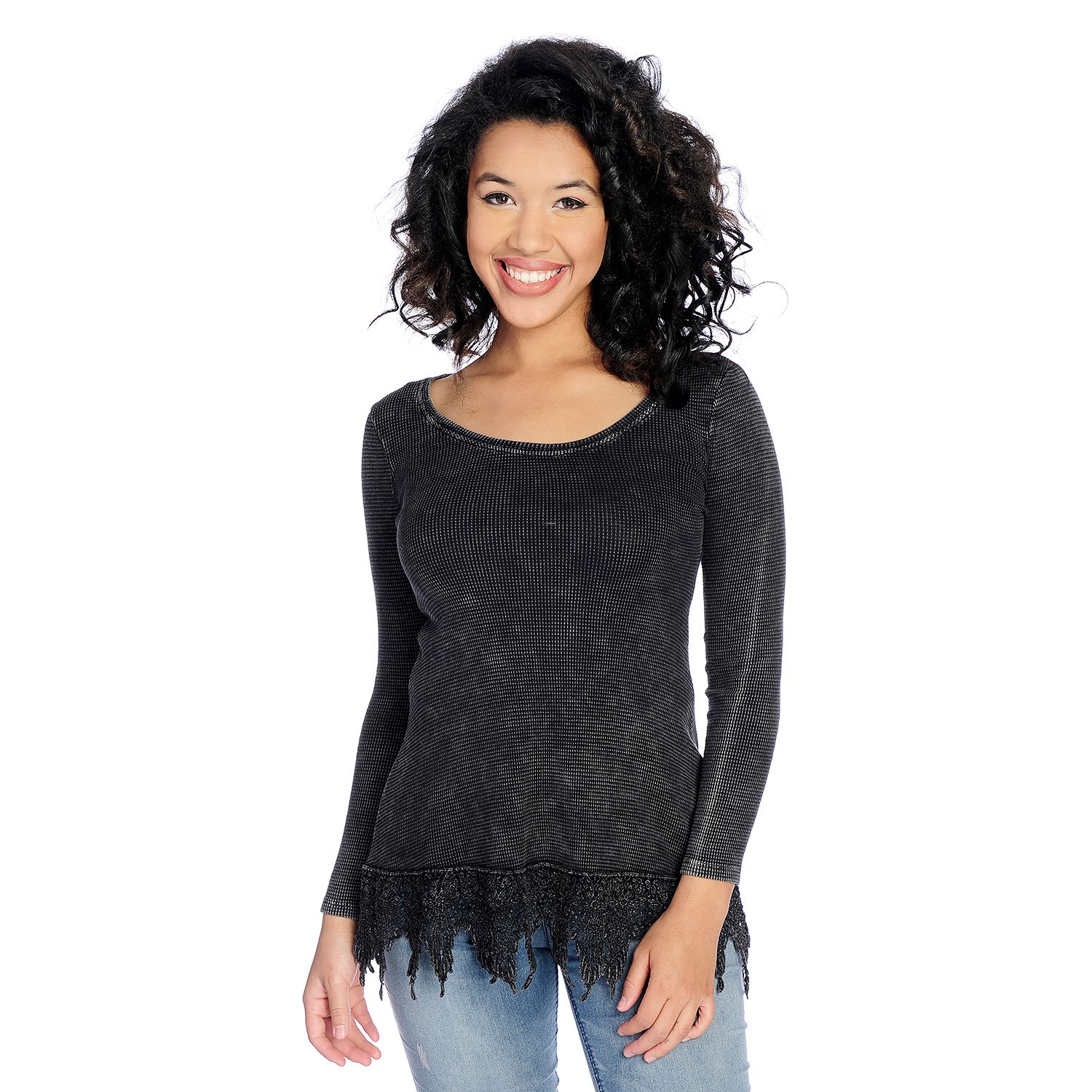 725-397- Indigo Thread Co.™ Thermal Knit Mineral Washed Long Sleeve Lace-up Back Top