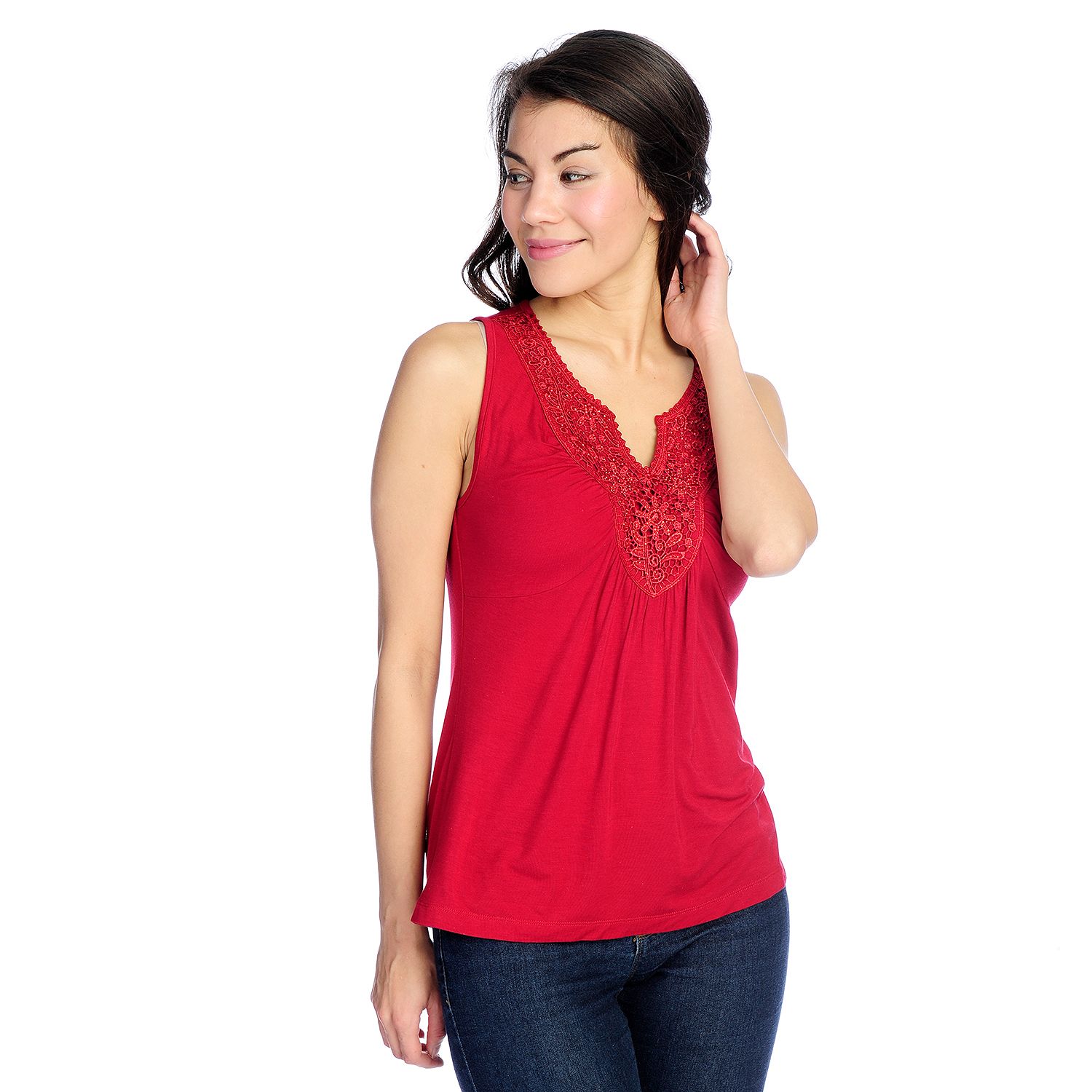 725-504- One World Printed Velvet Fringe Trimmed Kimono & Knit Embellished Tank Top