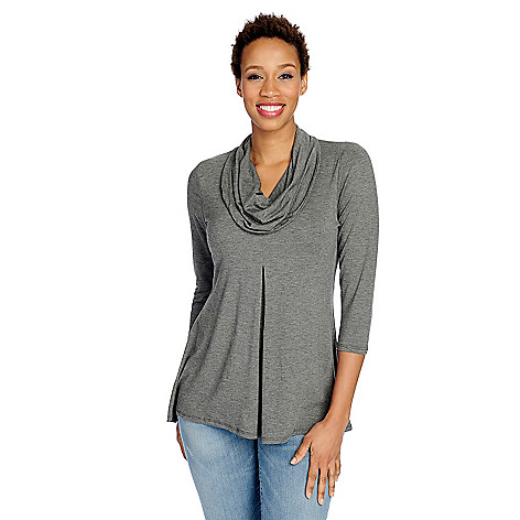 725-847- Gramercy 22™ Stretch Knit 3/4 Sleeved Cowl Neck Hi-Lo Top