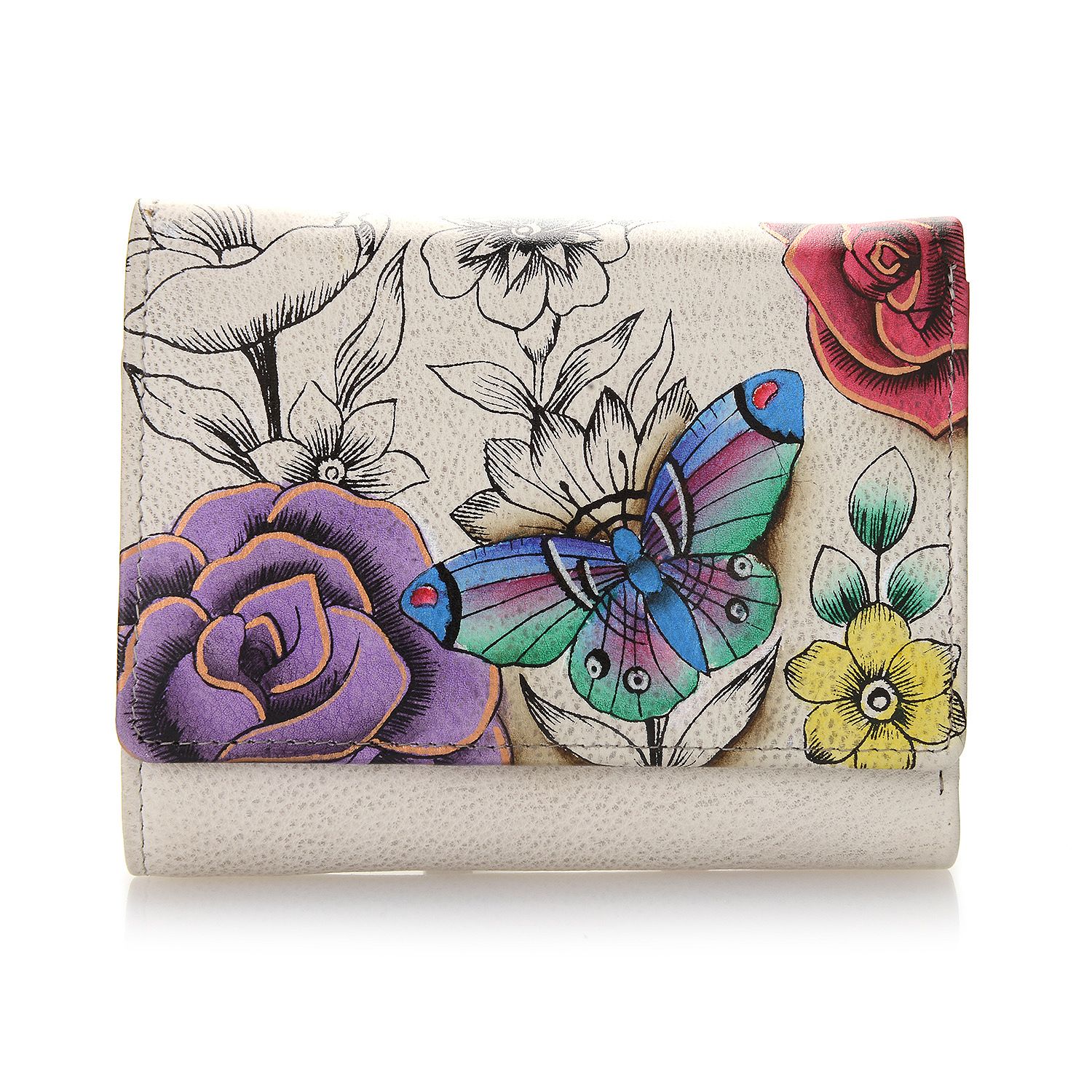 727-057- Anuschka Hand-Painted Leather Kisslock Tri-Fold French Wallet