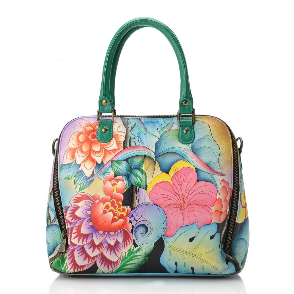 728-717- Anuschka Hand-Painted Leather Zip Around Organizer Satchel w/ Removable Strap
