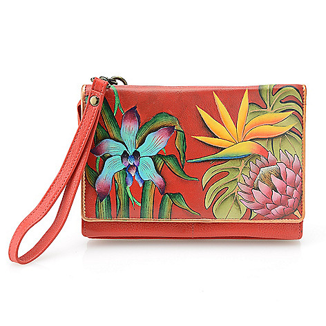 728-806- Anuschka Hand-Painted Leather 3-in-1 Wristlet, Clutch & Crossbody Bag
