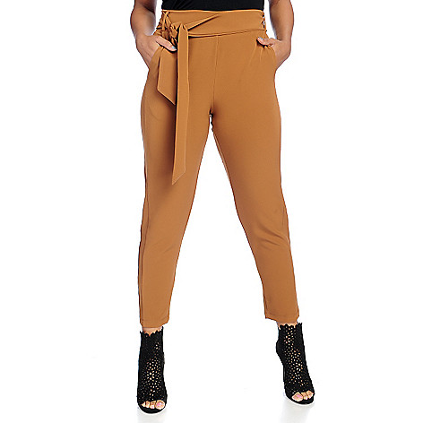 729-988- V. by Vanessa Williams Stretch Woven Elastic Waist Two-Pocket Tapered Pants