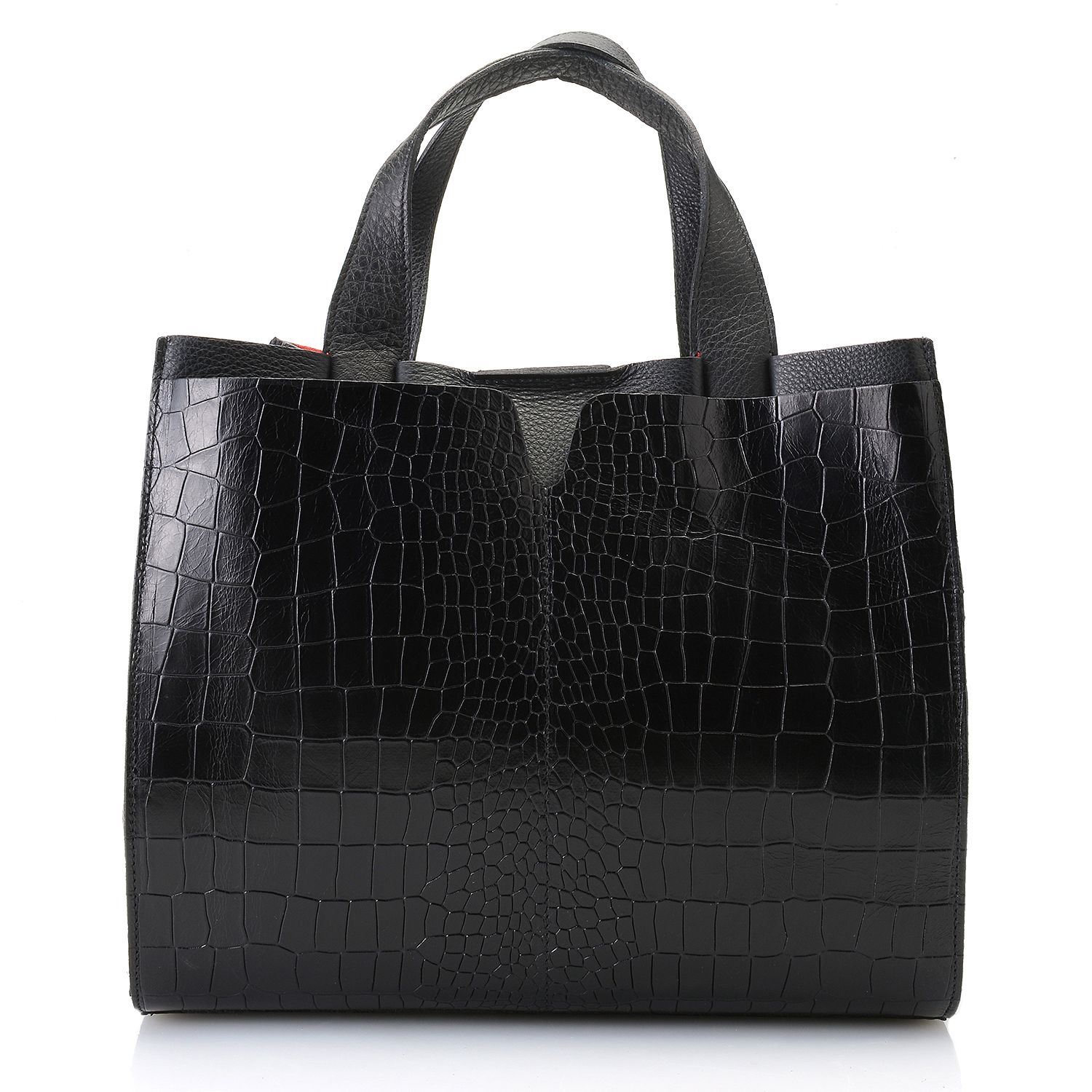 730-106- Pietro NYC "Morgan" Pebbled & Croco Embossed Leather Satchel w/ Strap & Coin Purse