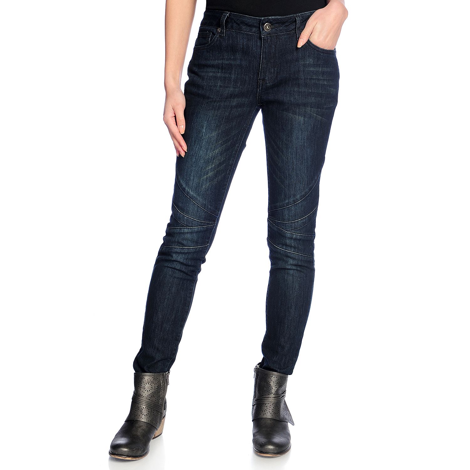 730-373- Indigo Thread Co.™ Stretch Denim Five-Pocket Seamed Knee Skinny Jeans